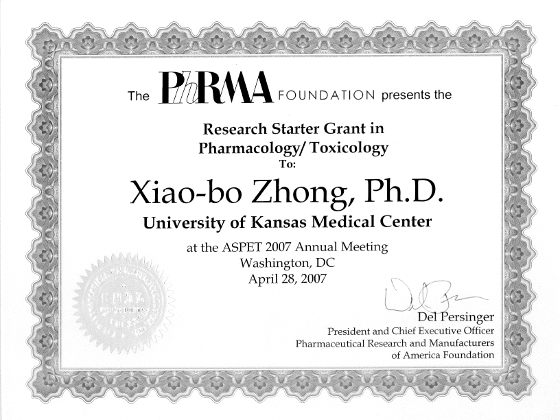 2007 Xiaobo Zhong PhRMA Award
