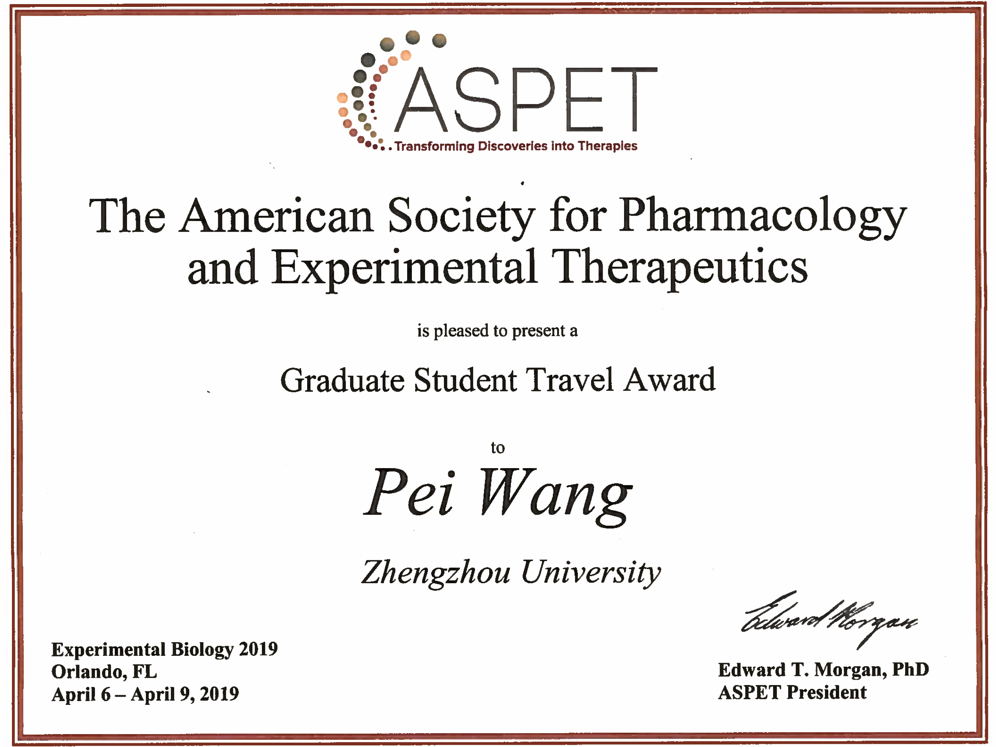 2018 Pei ASPET Travel Award